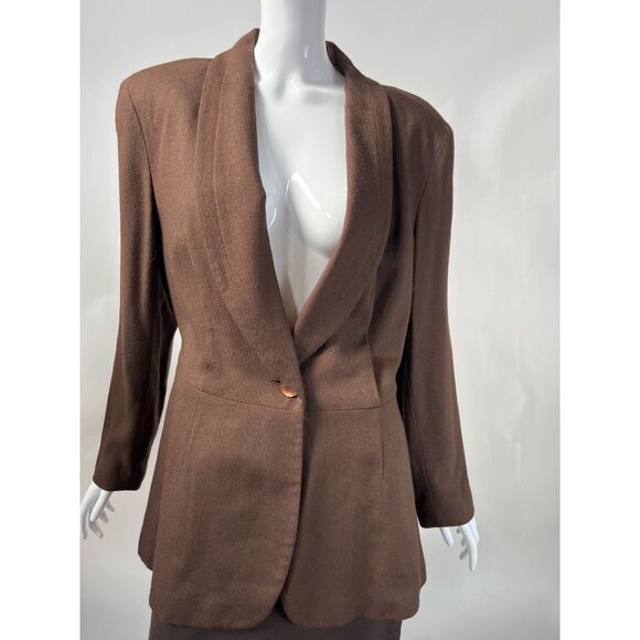 Vintage Express Womens Brown Rayon Blazer Jacket Size 7/8 With Belted Waist & Bu - Picture 10 of 16